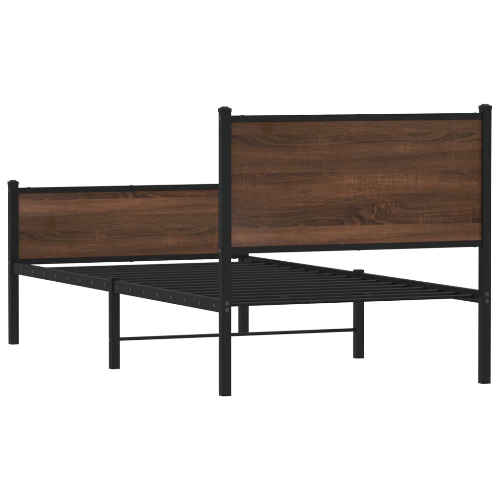 Brown Oak Metal Bed Frame 90x200 cm - Durable and Stylish Design
