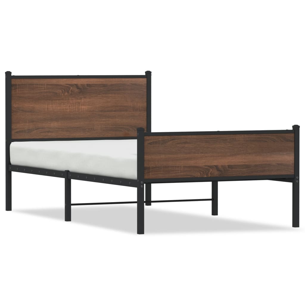 Brown Oak Metal Bed Frame 100x190 cm - Modern & Durable Design