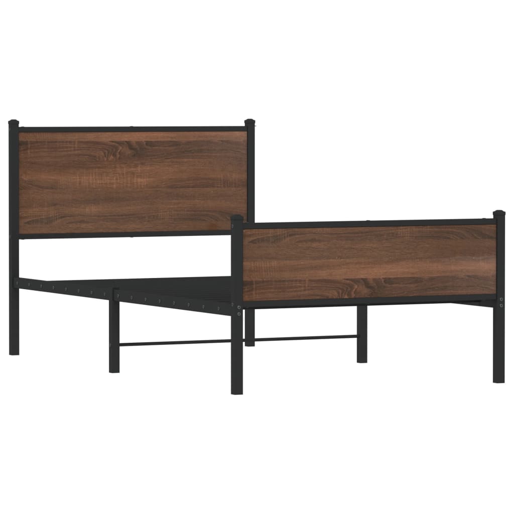 Brown Oak Metal Bed Frame 100x190 cm - Modern & Durable Design