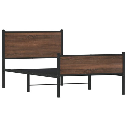 Brown Oak Metal Bed Frame 100x200 cm - No Mattress Included