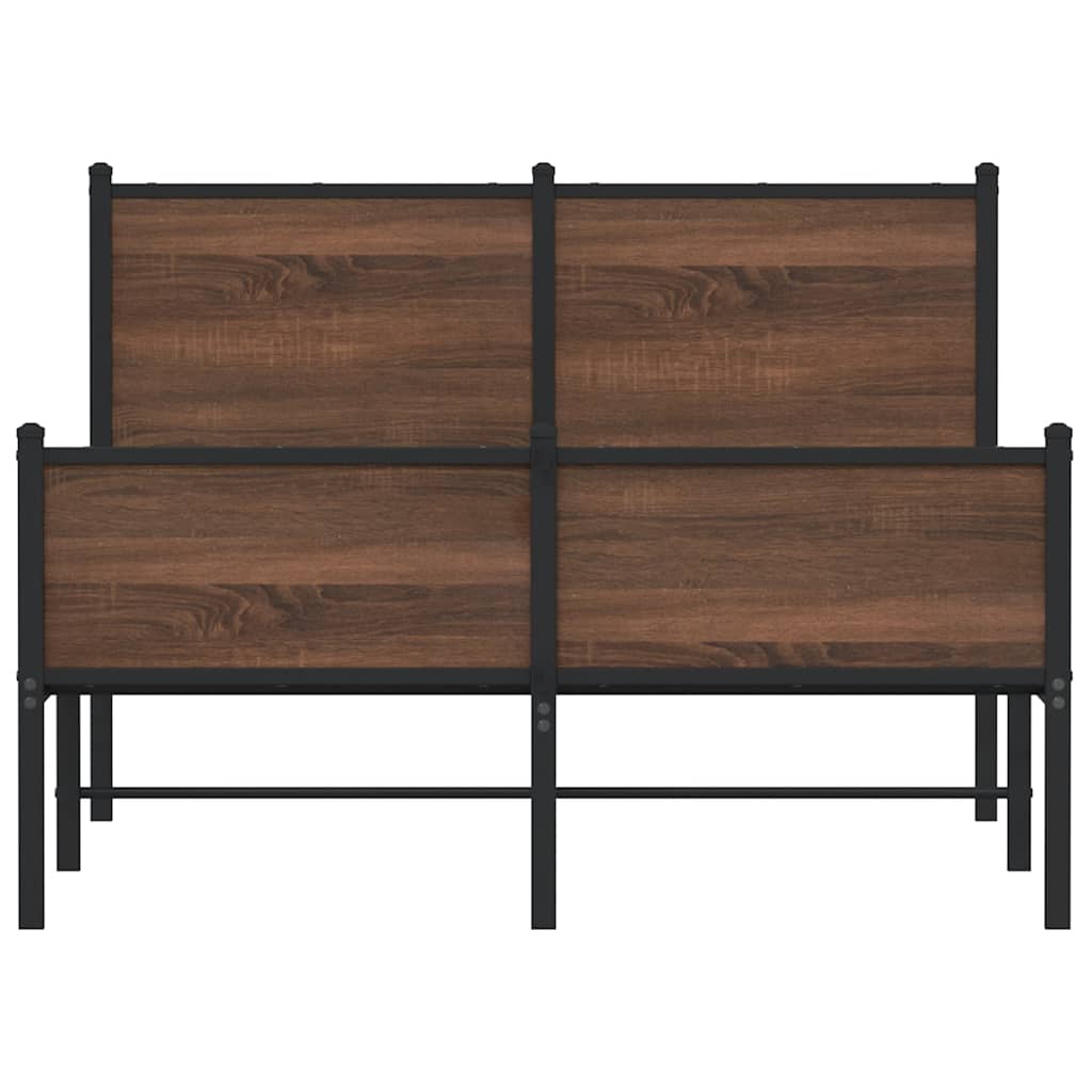 Brown Oak Metal Bed Frame, 120x190 cm Small Double, No Mattress