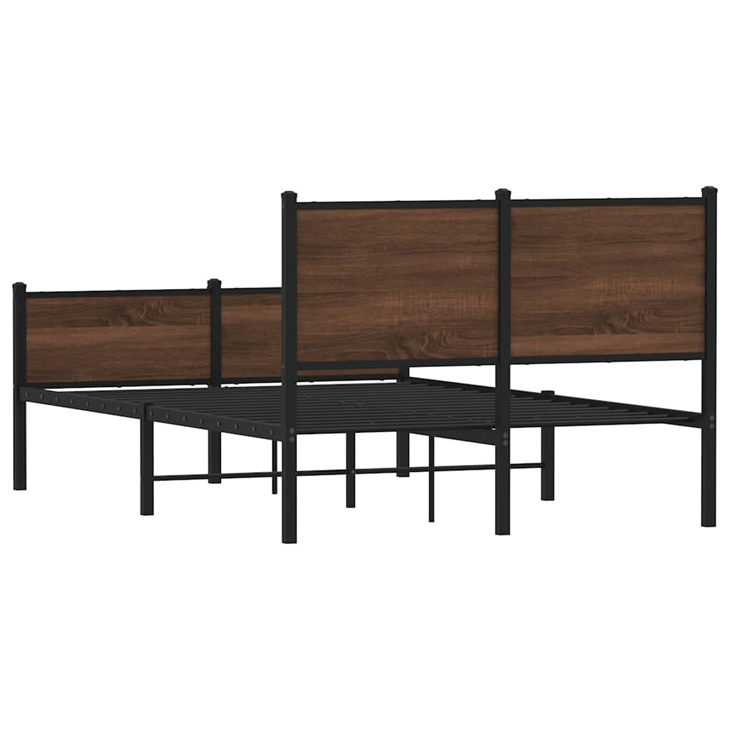 Brown Oak Metal Bed Frame, 120x190 cm Small Double, No Mattress