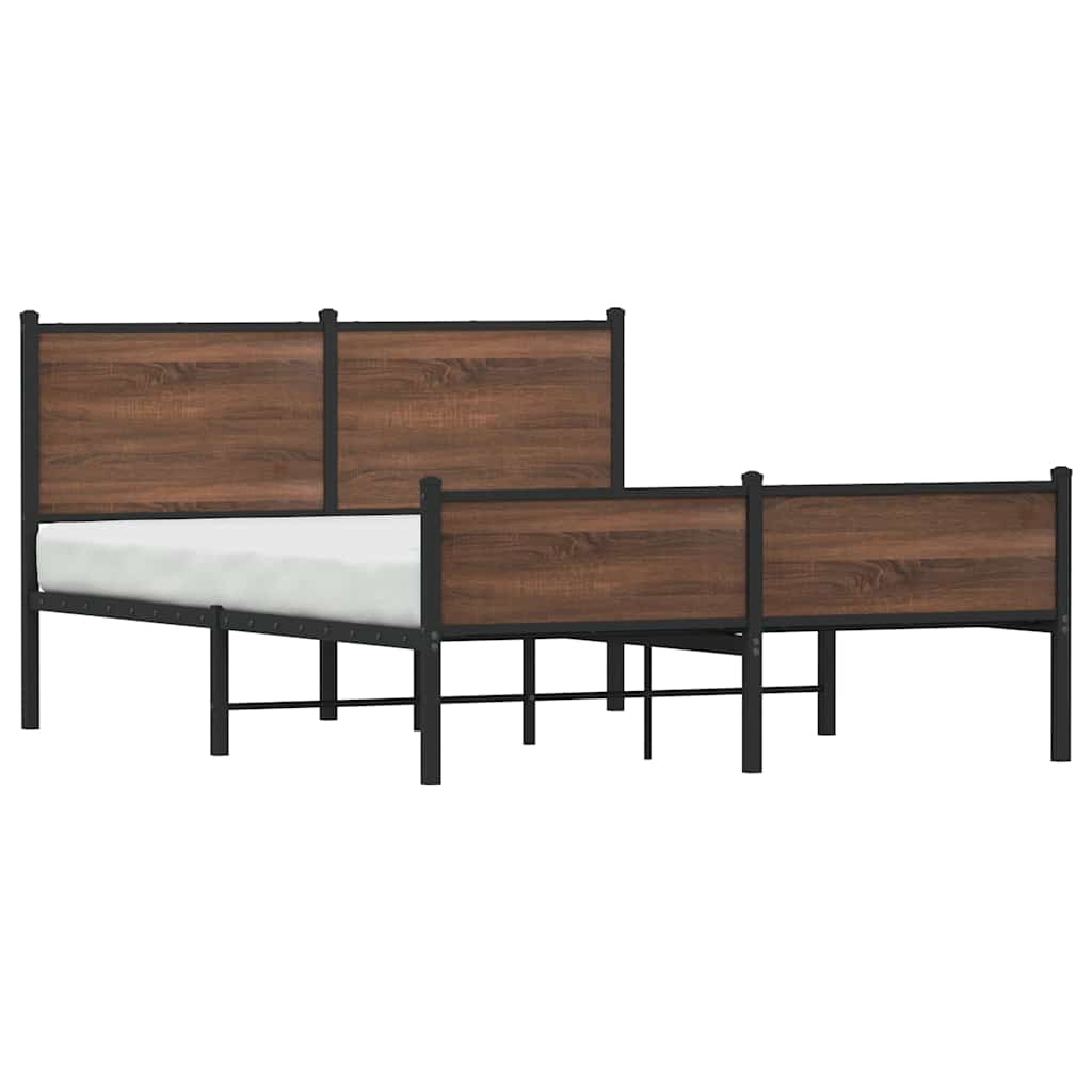 Brown Oak Metal Bed Frame 137x190 cm - Sturdy & Stylish Design