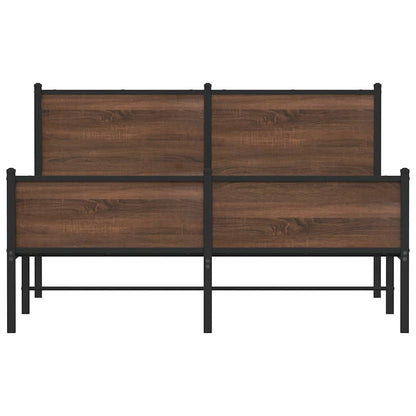 Brown Oak Metal Bed Frame 140x190 cm - Durable & Stylish Design