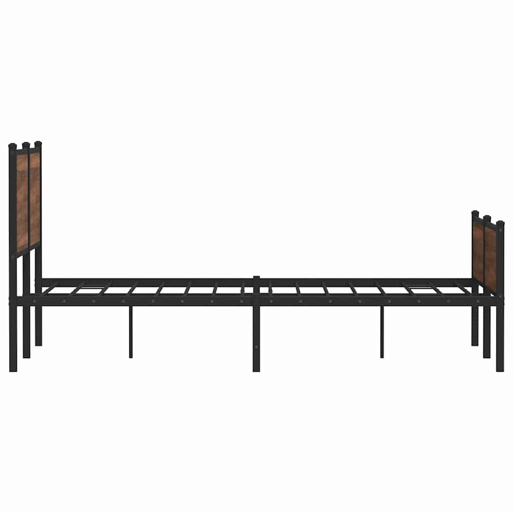 Brown Oak Metal Bed Frame 140x190 cm - Durable & Stylish Design