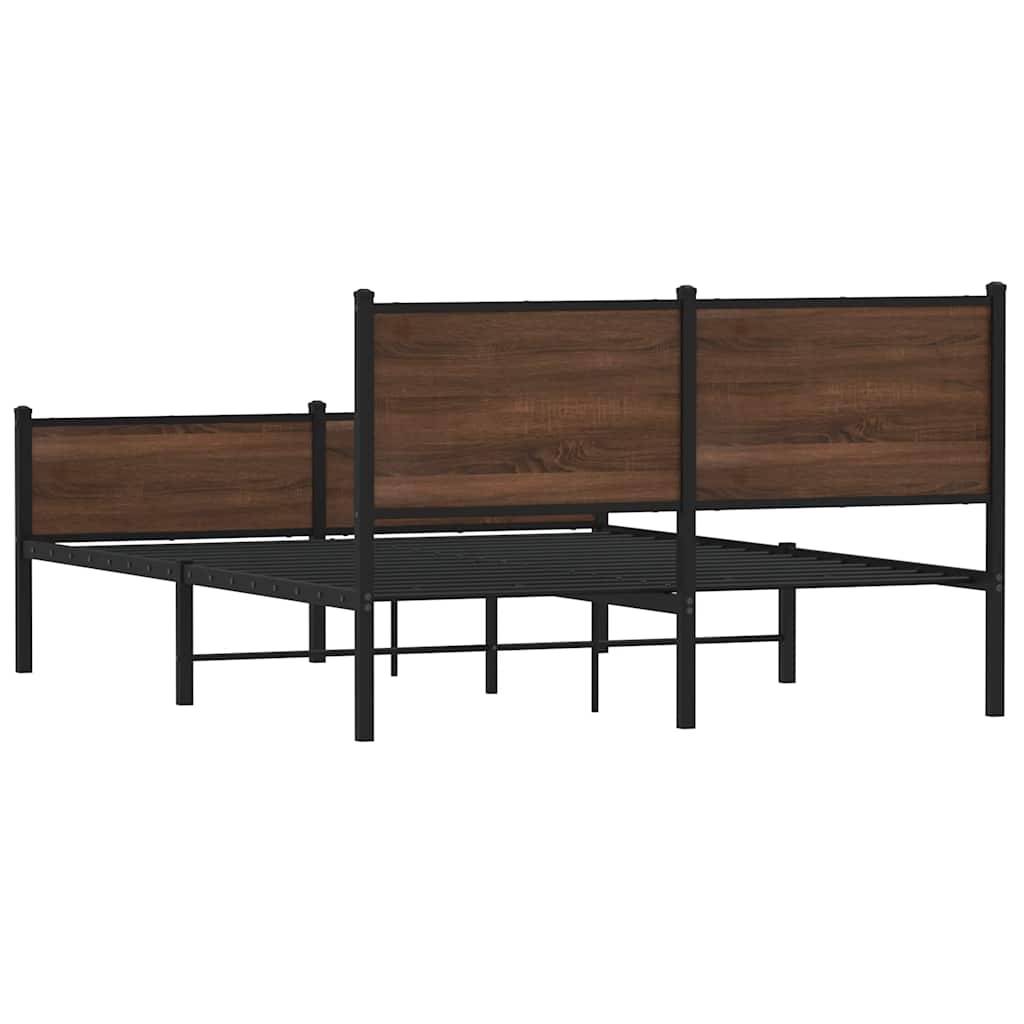 Brown Oak Metal Bed Frame 140x190 cm - Durable & Stylish Design