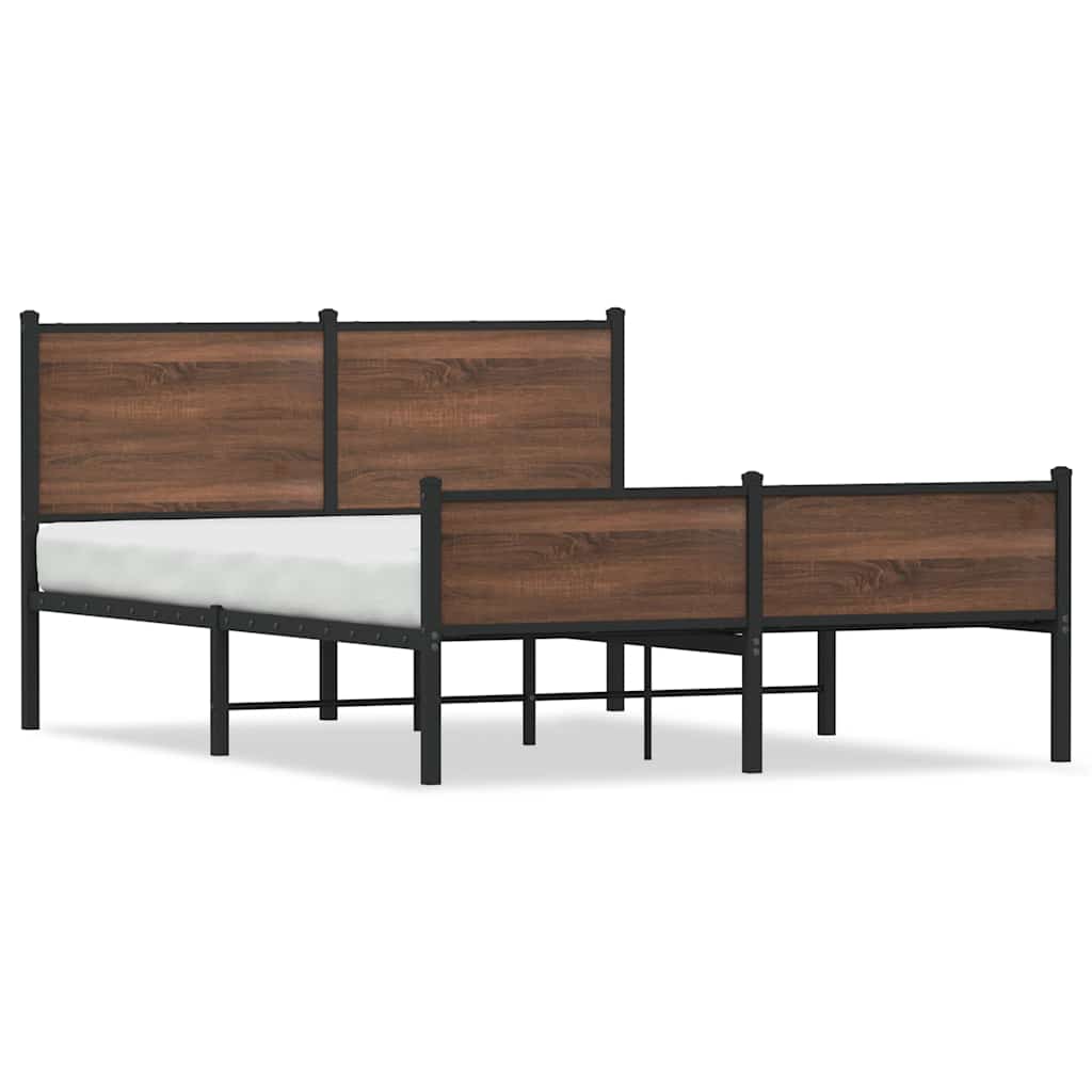 Brown Oak Metal Bed Frame 140x200 cm - Sturdy & Stylish Design