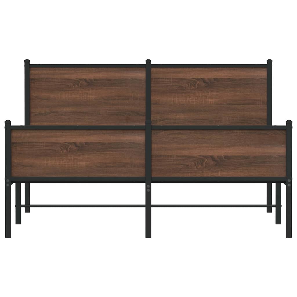 Brown Oak Metal Bed Frame 140x200 cm - Sturdy & Stylish Design