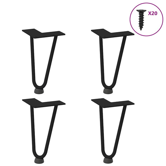 Solid Steel Black Hairpin Legs - Set of 4 for Coffee Tables, 20cm