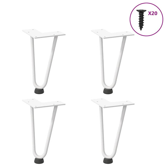 White Hairpin Legs for Coffee Table, 20cm Solid Steel, Set of 4