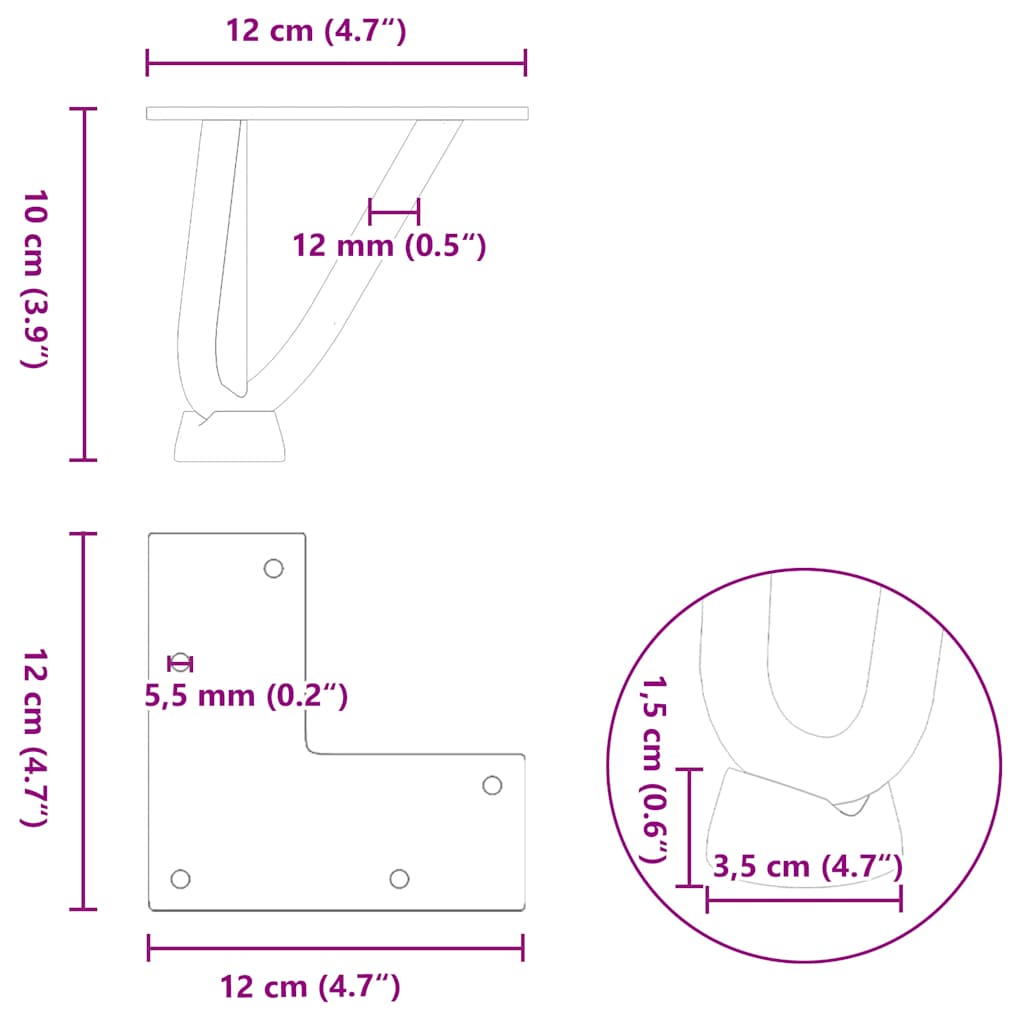10cm Natural Steel Hairpin Legs, 4pcs for Coffee Table