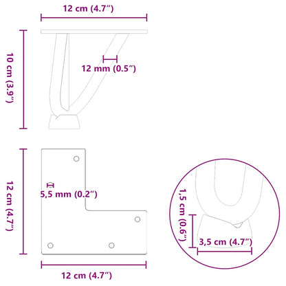 10cm Natural Steel Hairpin Legs, 4pcs for Coffee Table