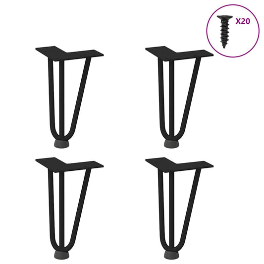 Black Solid Steel Hairpin Legs for Coffee Table, Set of 4 (20 cm)