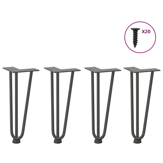 Anthracite Solid Steel Hairpin Legs for Coffee Table, 4pcs, 30cm