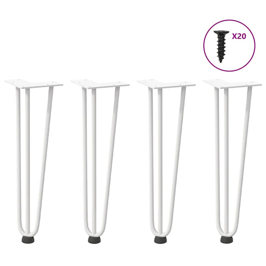 White Solid Steel Hairpin Legs for Coffee Table - Set of 4, 42 cm