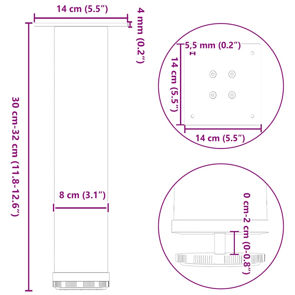 Natural Steel Coffee Table Legs, 4 Pcs, 30-32 cm Durable Design