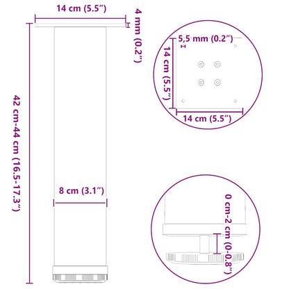 Natural Steel Coffee Table Legs Set - 42-44 cm, 4 pcs