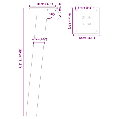 Natural Steel Coffee Table Legs, Set of 4, 30 cm