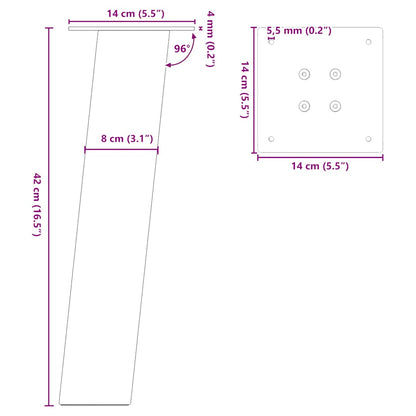 Natural Steel Coffee Table Legs, Set of 4, 42 cm