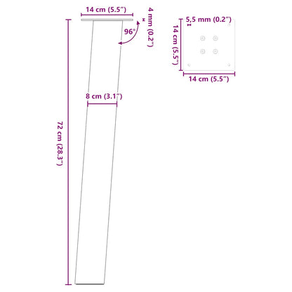 Natural Steel Console Table Legs 72 cm - Set of 4