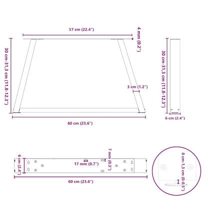 Natural Steel V-Shape Coffee Table Legs, Set of 2, 60x30-31.3 cm