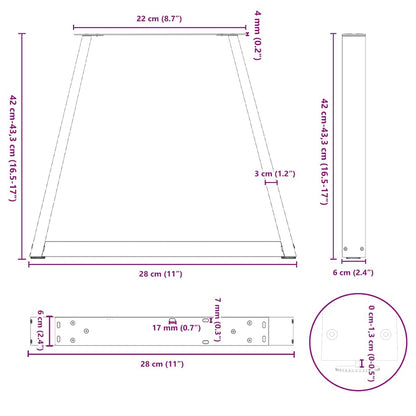 Natural Steel V-Shape Coffee Table Legs, 28x(42-43.3) cm, 2 pcs