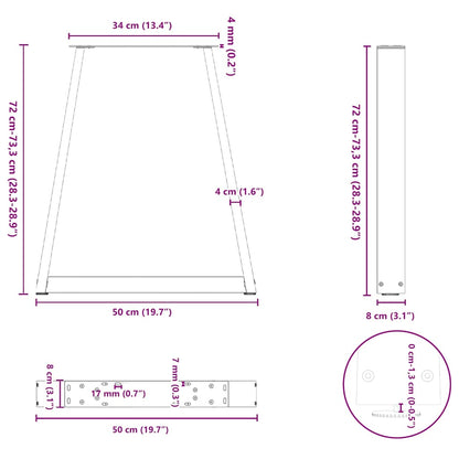 Natural Steel V-Shape Dining Table Legs 2pcs, Adjustable 50x73 cm
