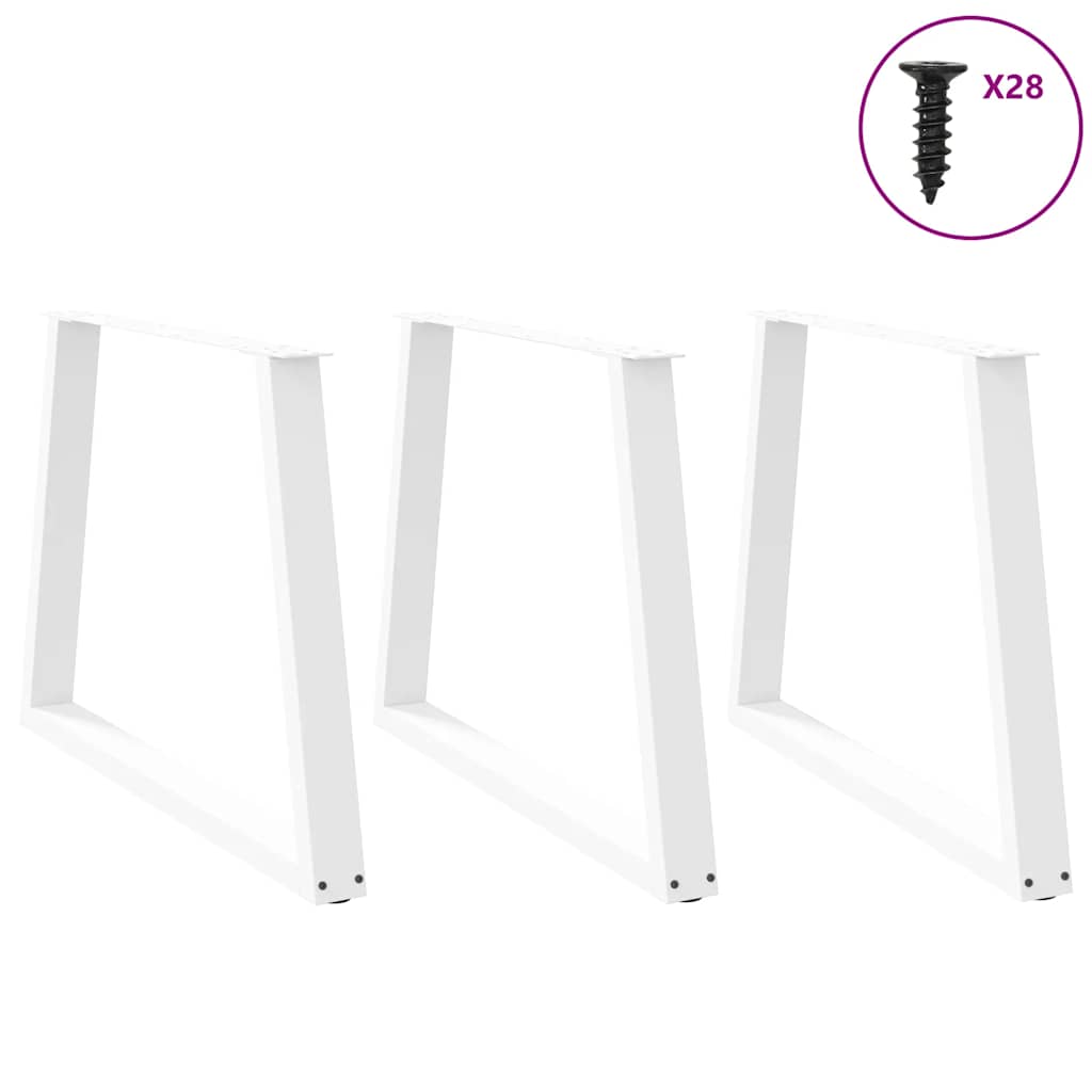 White V-Shape Steel Dining Table Legs, 3 pcs, Adjustable 90 cm