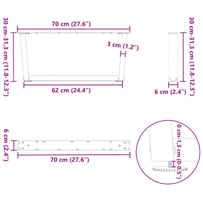 Natural Steel V-Shape Coffee Table Legs, 2 Pcs, 70x30-31.3 cm