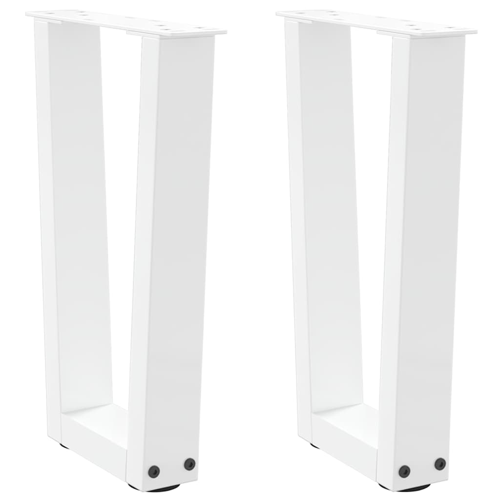 White Steel V-Shape Coffee Table Legs, 2pcs, Adjustable Height