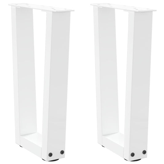White Steel V-Shape Coffee Table Legs, 2pcs, Adjustable Height