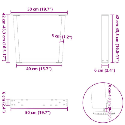 Natural Steel V-Shape Coffee Table Legs - Adjustable 50cm, 2 pcs