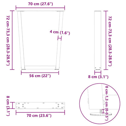 Natural Steel V-Shape Dining Table Legs, Adjustable 70cm, 2pcs