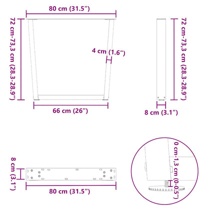 Black V-Shape Steel Dining Table Legs, 2 Pcs, Adjustable 80x72-73.3 cm