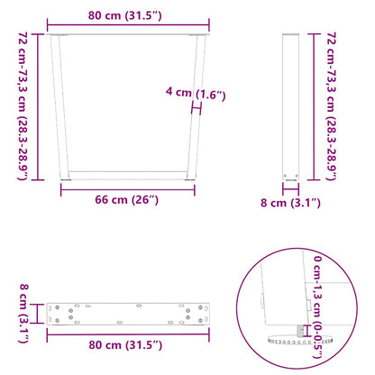 White V-Shape Steel Dining Table Legs, Adjustable 80 x (72-73.3) cm