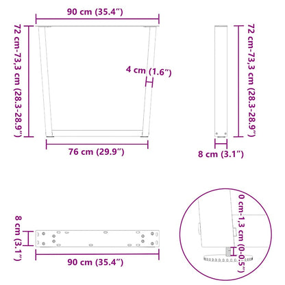 White V-Shape Steel Dining Table Legs - 2 pcs, 90x(72-73.3) cm