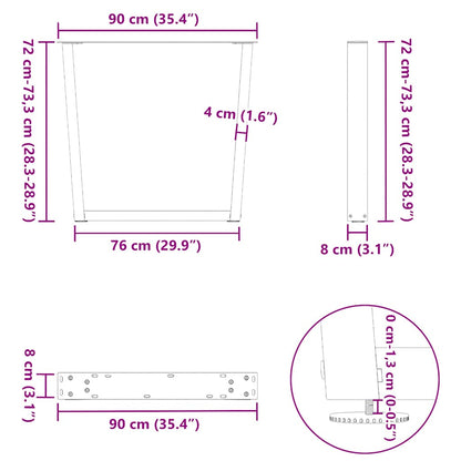 Anthracite V-Shape Dining Table Legs 2pcs Steel Adjustable 90cm