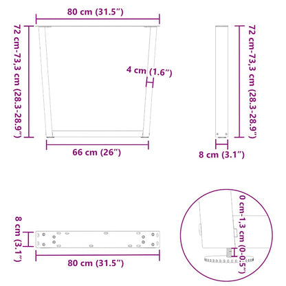 Black Steel V-Shape Dining Table Legs 3 pcs, Adjustable Height 80 cm