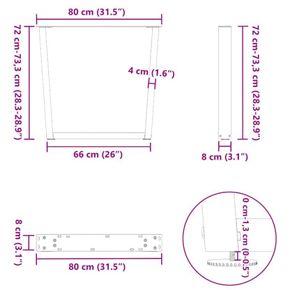 Anthracite Steel V-Shape Dining Table Legs 3pcs, Adjustable Height