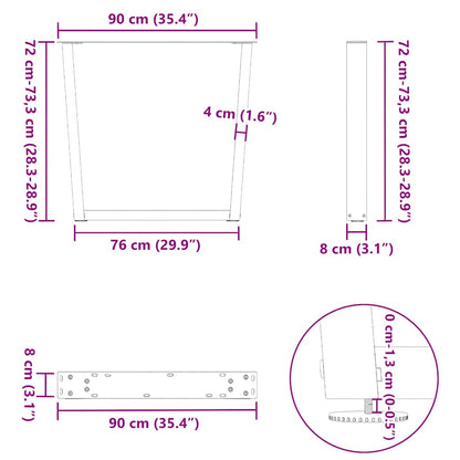 Natural Steel V-Shape Dining Table Legs, 3 pcs, Adjustable Height