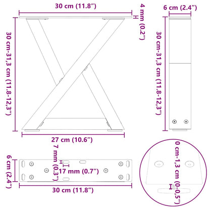 White Steel Coffee Table Legs Set 2 pcs, Adjustable 30-31.3 cm