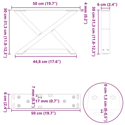 Natural Steel Coffee Table Legs 2 pcs, Adjustable 50x(30-31.3) cm