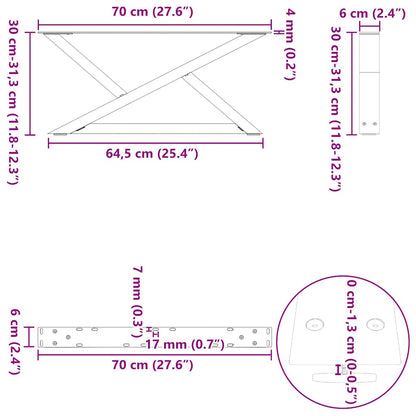 White Steel Coffee Table Legs, Set of 2, Adjustable 70cm