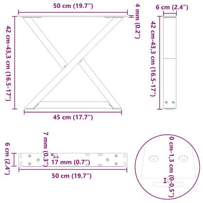 Natural Steel Coffee Table Legs, 2 Pcs, Adjustable 50x(42-43.3) cm