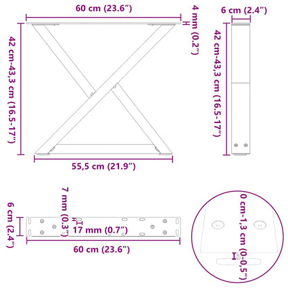 Natural Steel Coffee Table Legs, 2 Pcs, Adjustable (42-43.3cm)