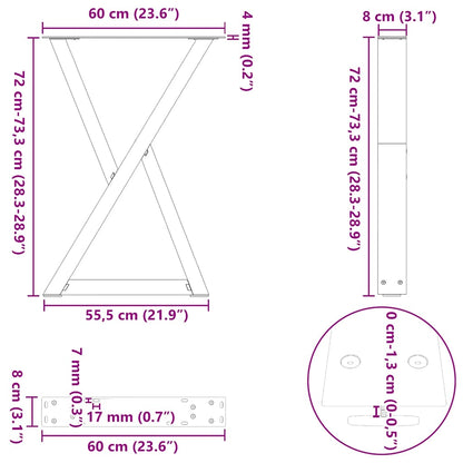 Natural Steel Dining Table Legs, 2 pcs, Adjustable 60x(72-73.3) cm