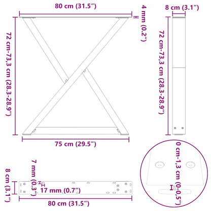 Natural Steel Dining Table Legs 2pcs, Adjustable Height 80cm