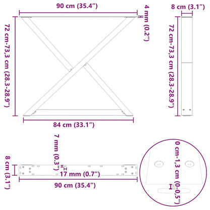 Black Steel Dining Table Legs, Adjustable Height 90cm - Set of 2