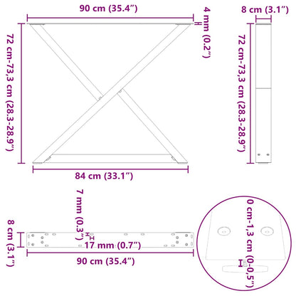 White Steel Dining Table Legs, 2 pcs, Adjustable Height 90 cm