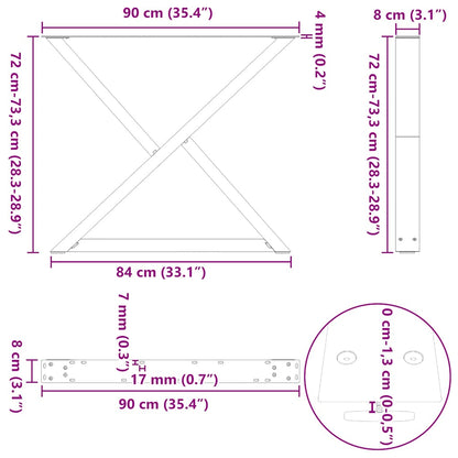 Natural Steel Dining Table Legs 2pcs Adjustable Height 90x72-73.3 cm
